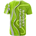 Sydney Thunder T Shirt Aboriginal Dot Art Green White - Tribal Wave Pattern