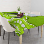 Sydney Thunder Tablecloth Aboriginal Dot Art Green White - Tribal Wave Pattern