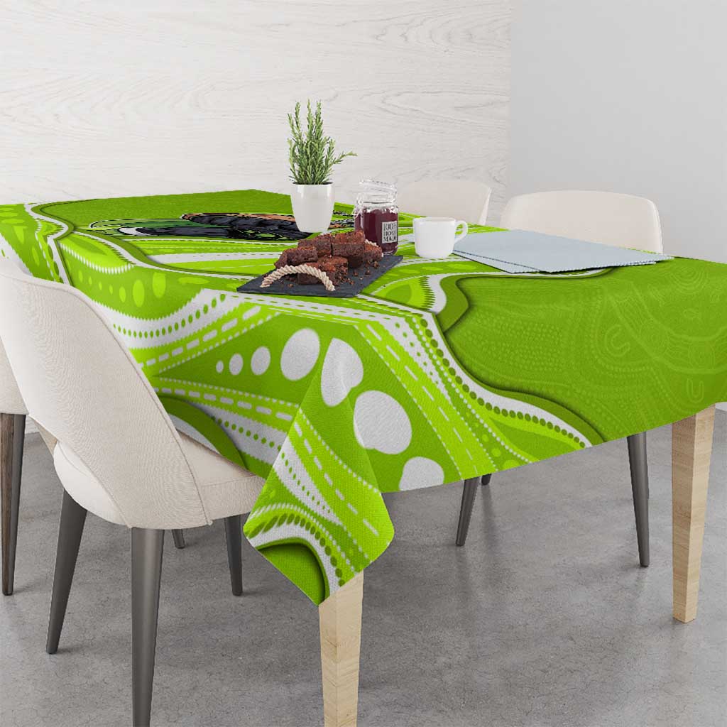 Sydney Thunder Tablecloth Aboriginal Dot Art Green White - Tribal Wave Pattern