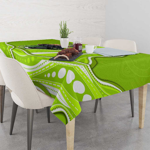 Sydney Thunder Tablecloth Aboriginal Dot Art Green White - Tribal Wave Pattern