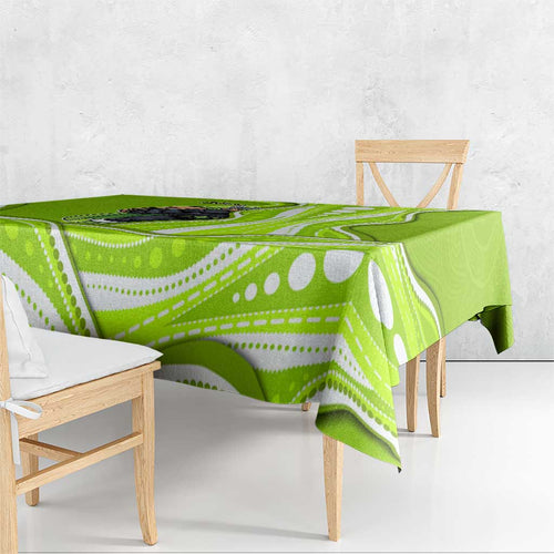 Sydney Thunder Tablecloth Aboriginal Dot Art Green White - Tribal Wave Pattern