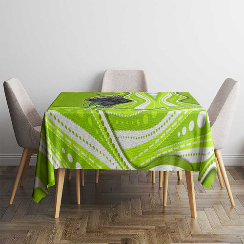Sydney Thunder Tablecloth Aboriginal Dot Art Green White - Tribal Wave Pattern