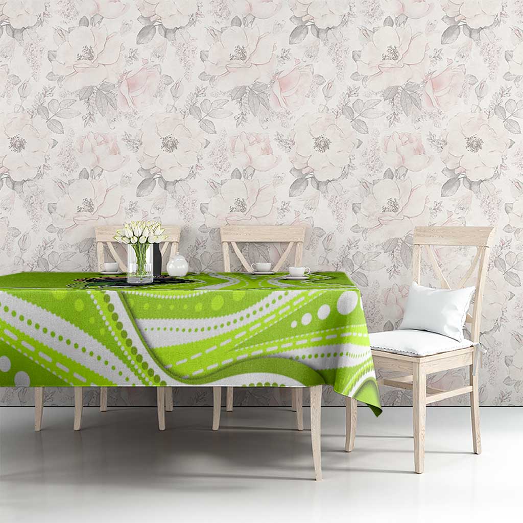 Sydney Thunder Tablecloth Aboriginal Dot Art Green White - Tribal Wave Pattern