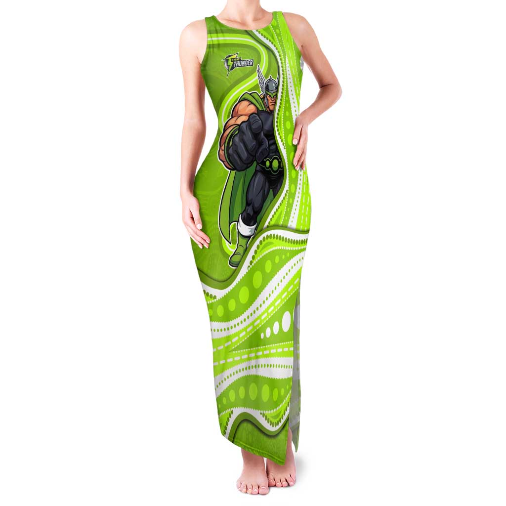 Sydney Thunder Tank Maxi Dress Aboriginal Dot Art Green White - Tribal Wave Pattern
