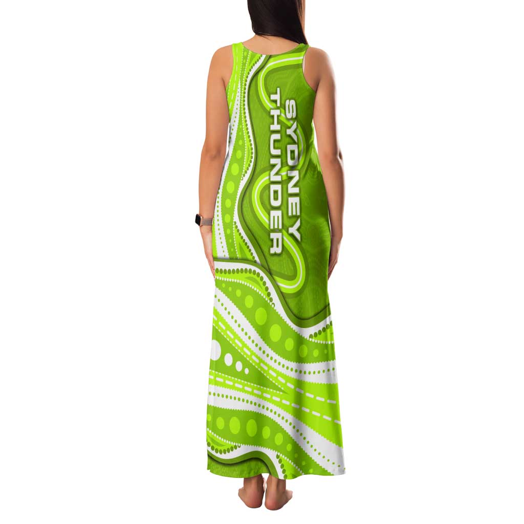 Sydney Thunder Tank Maxi Dress Aboriginal Dot Art Green White - Tribal Wave Pattern