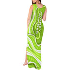 Sydney Thunder Tank Maxi Dress Aboriginal Dot Art Green White - Tribal Wave Pattern
