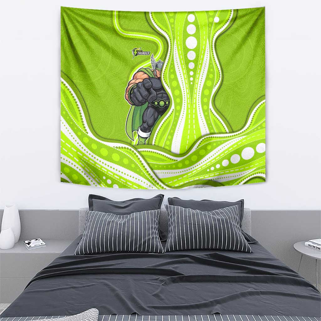 Sydney Thunder Tapestry Aboriginal Dot Art Green White - Tribal Wave Pattern