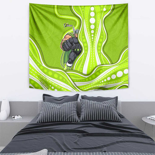 Sydney Thunder Tapestry Aboriginal Dot Art Green White - Tribal Wave Pattern