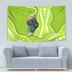 Sydney Thunder Tapestry Aboriginal Dot Art Green White - Tribal Wave Pattern