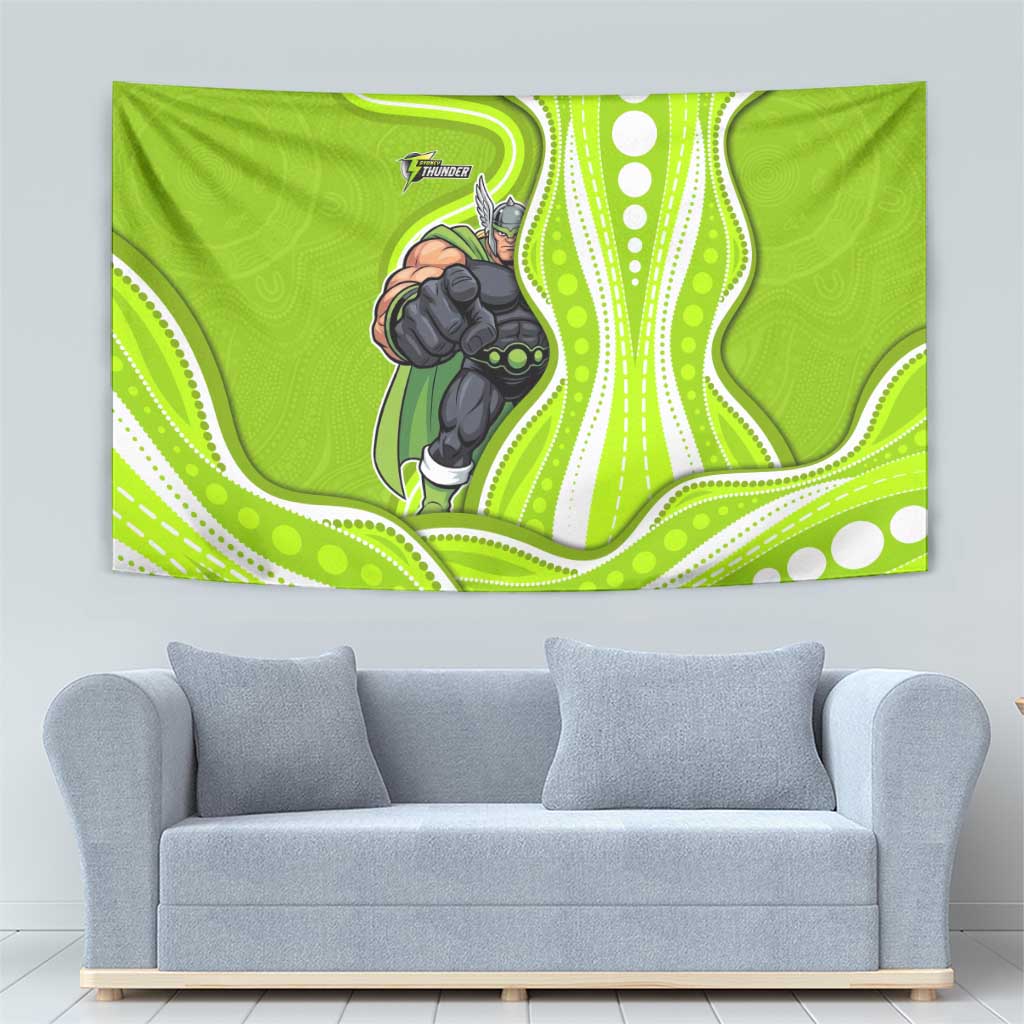 Sydney Thunder Tapestry Aboriginal Dot Art Green White - Tribal Wave Pattern