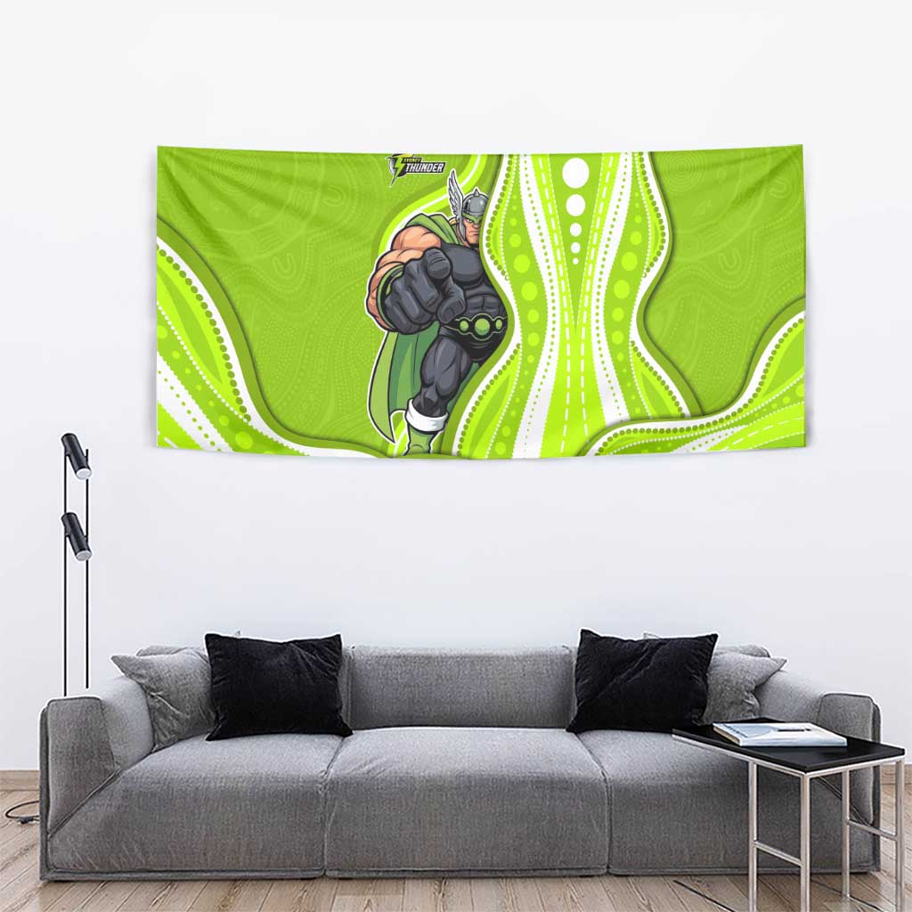 Sydney Thunder Tapestry Aboriginal Dot Art Green White - Tribal Wave Pattern