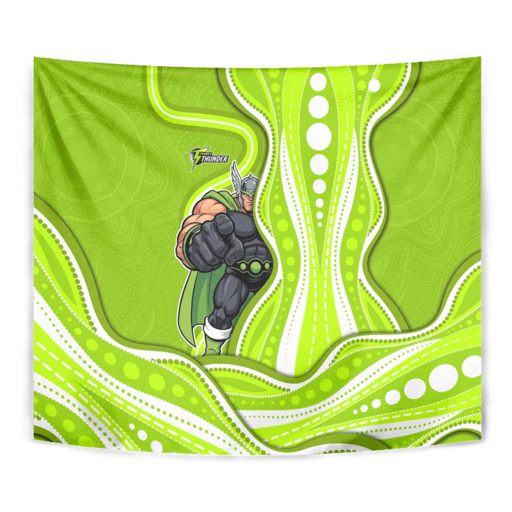 Sydney Thunder Tapestry Aboriginal Dot Art Green White - Tribal Wave Pattern