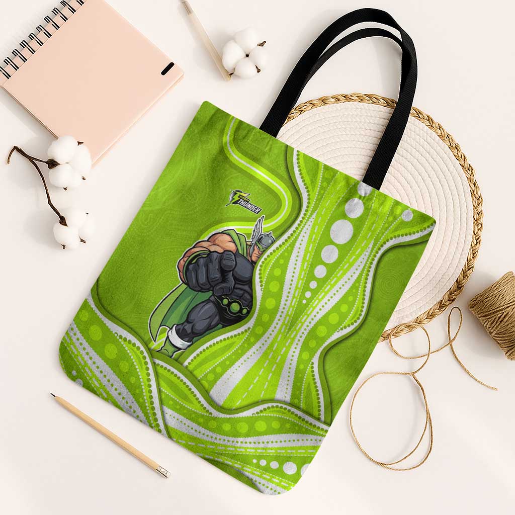Sydney Thunder Tote Bag Aboriginal Dot Art Green White - Tribal Wave Pattern