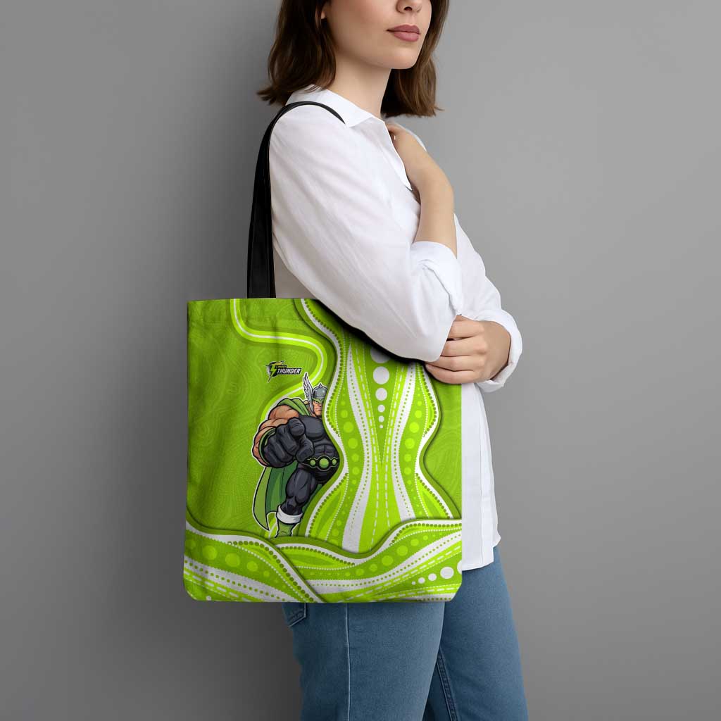 Sydney Thunder Tote Bag Aboriginal Dot Art Green White - Tribal Wave Pattern