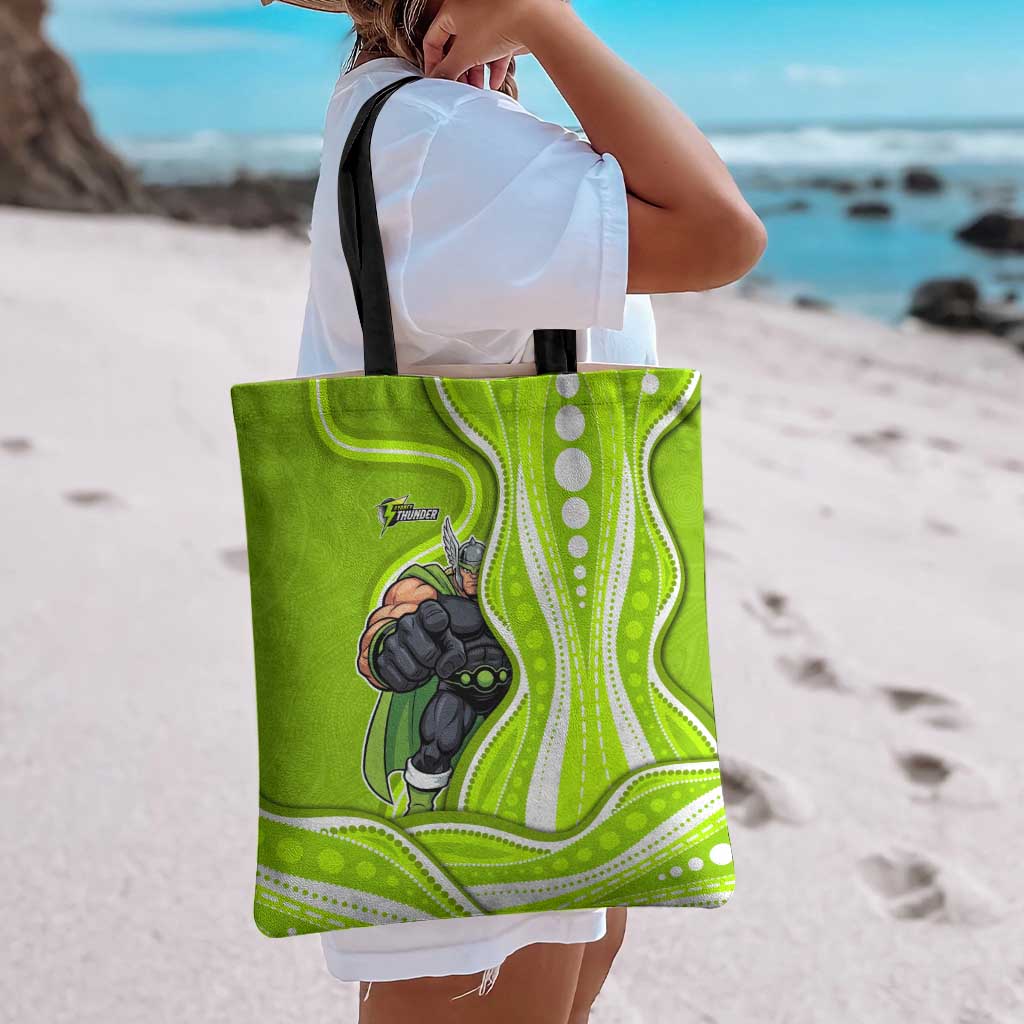 Sydney Thunder Tote Bag Aboriginal Dot Art Green White - Tribal Wave Pattern