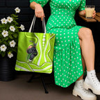 Sydney Thunder Tote Bag Aboriginal Dot Art Green White - Tribal Wave Pattern