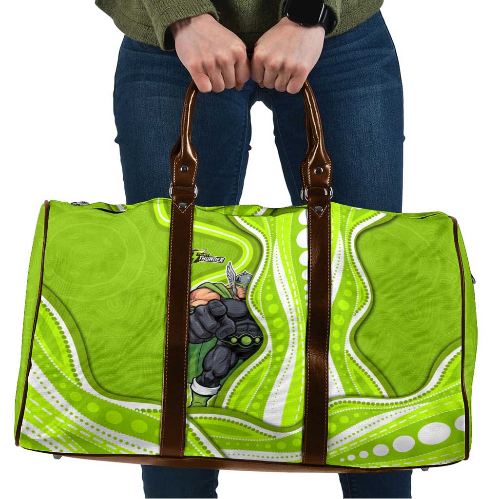 Sydney Thunder Travel Bag Aboriginal Dot Art Green White - Tribal Wave Pattern