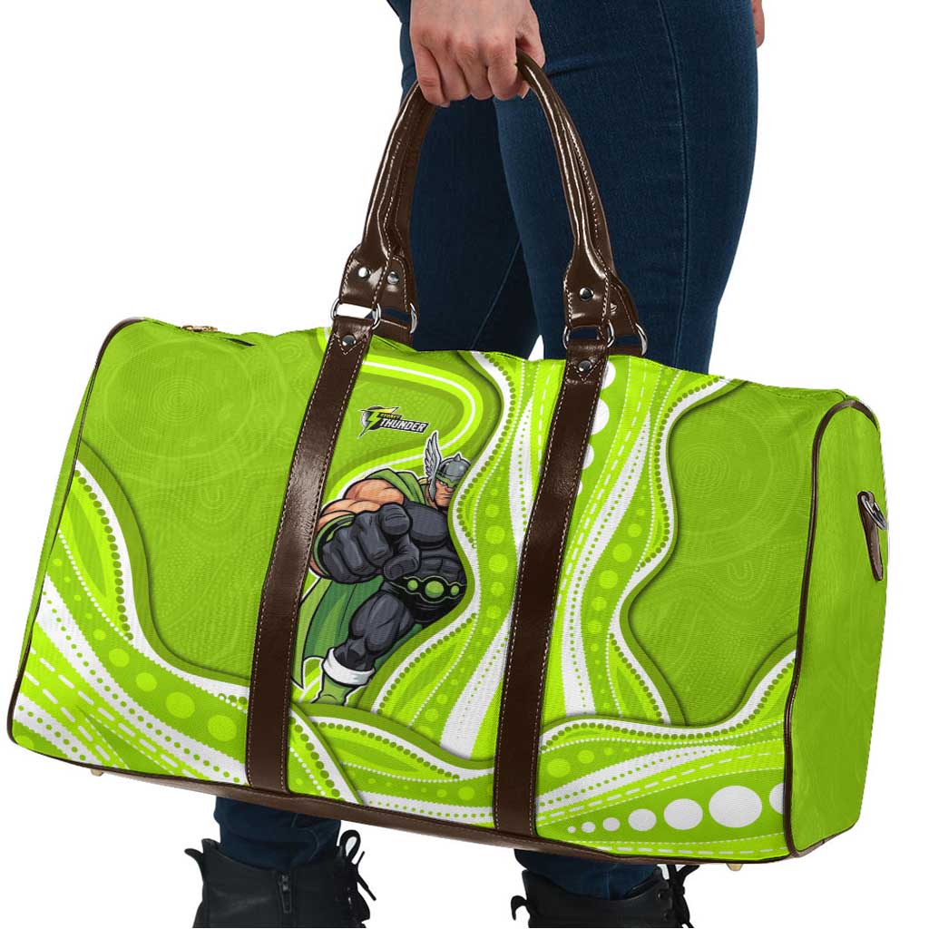 Sydney Thunder Travel Bag Aboriginal Dot Art Green White - Tribal Wave Pattern