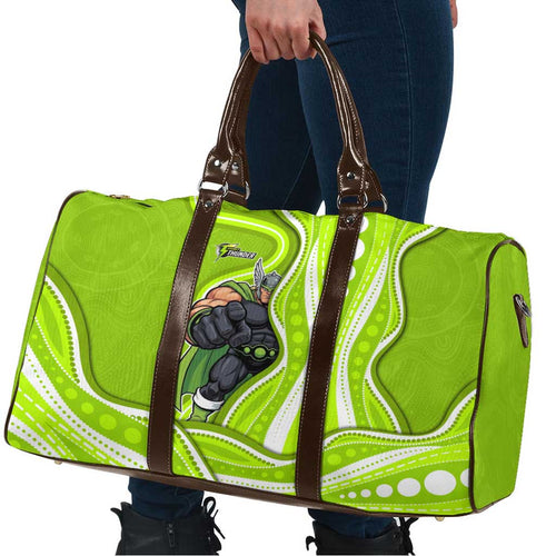 Sydney Thunder Travel Bag Aboriginal Dot Art Green White - Tribal Wave Pattern