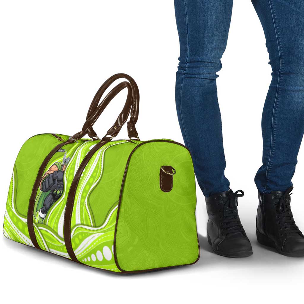 Sydney Thunder Travel Bag Aboriginal Dot Art Green White - Tribal Wave Pattern