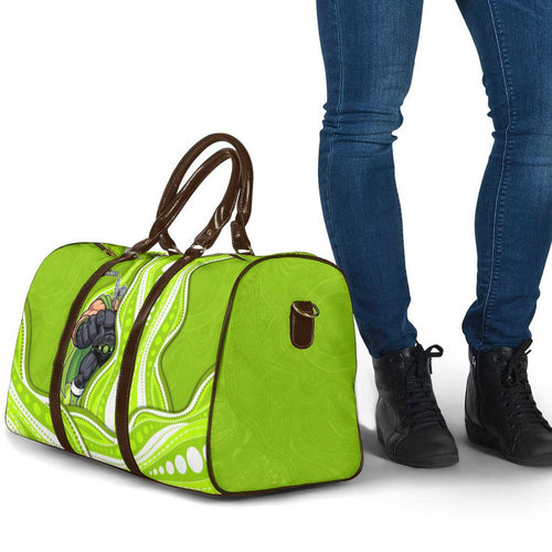 Sydney Thunder Travel Bag Aboriginal Dot Art Green White - Tribal Wave Pattern