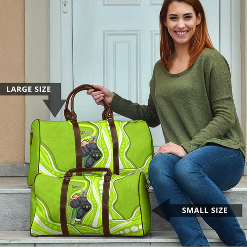 Sydney Thunder Travel Bag Aboriginal Dot Art Green White - Tribal Wave Pattern
