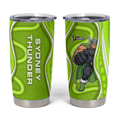 Sydney Thunder Tumbler Cup Aboriginal Dot Art Green White - Tribal Wave Pattern