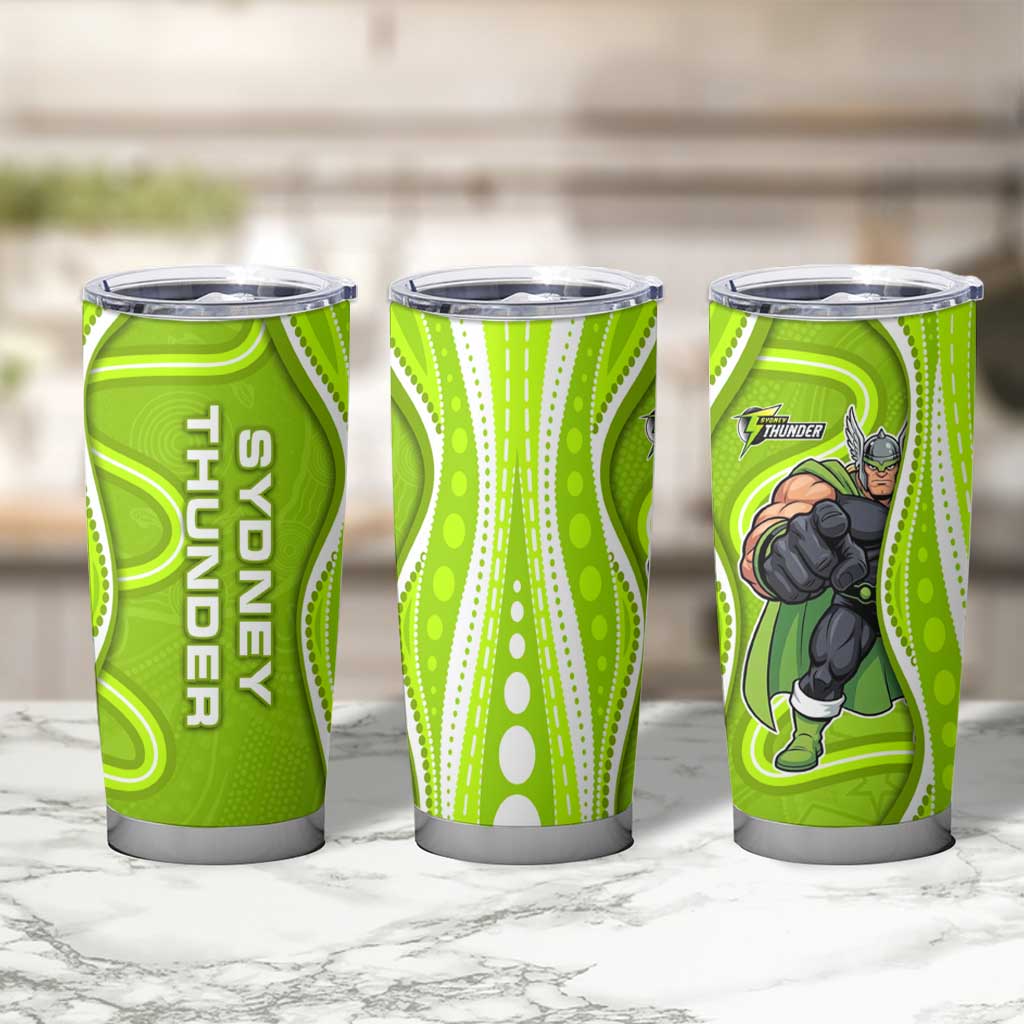 Sydney Thunder Tumbler Cup Aboriginal Dot Art Green White - Tribal Wave Pattern