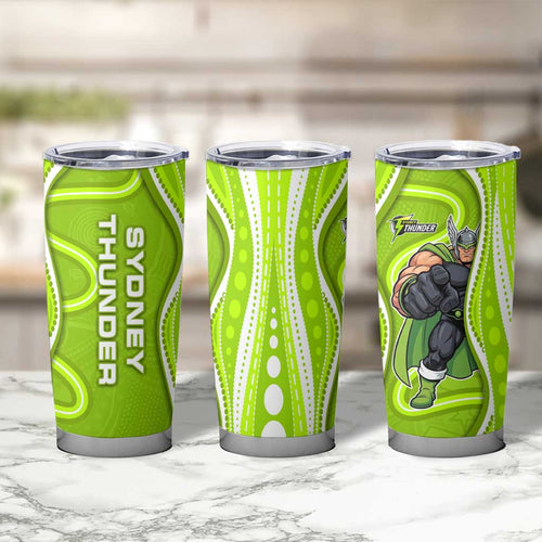 Sydney Thunder Tumbler Cup Aboriginal Dot Art Green White - Tribal Wave Pattern