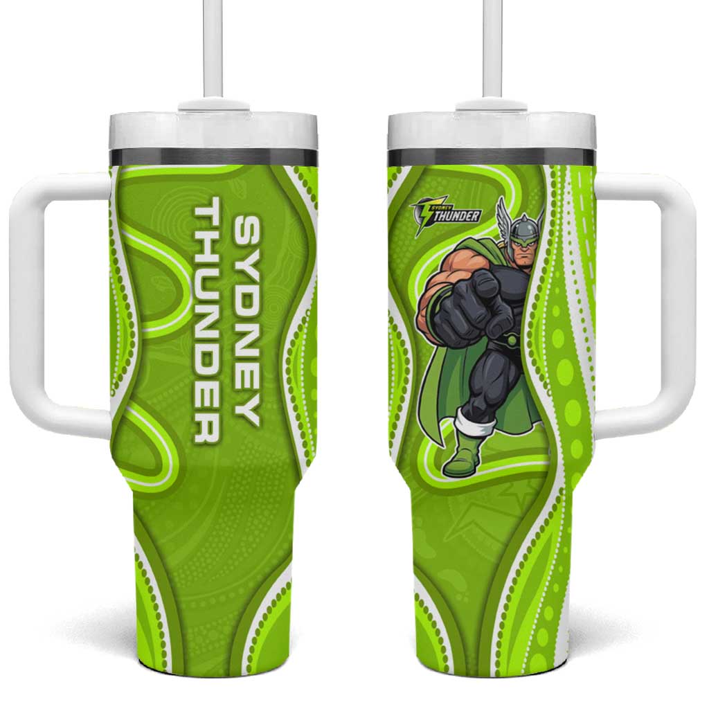 Sydney Thunder Tumbler With Handle Aboriginal Dot Art Green White - Tribal Wave Pattern