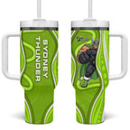 Sydney Thunder Tumbler With Handle Aboriginal Dot Art Green White - Tribal Wave Pattern