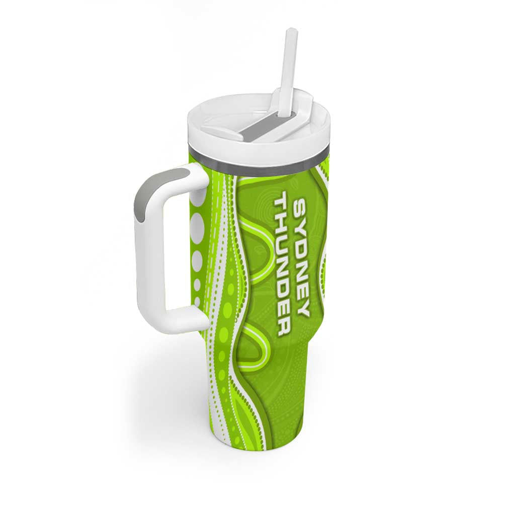 Sydney Thunder Tumbler With Handle Aboriginal Dot Art Green White - Tribal Wave Pattern