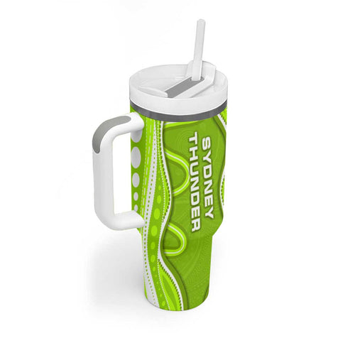Sydney Thunder Tumbler With Handle Aboriginal Dot Art Green White - Tribal Wave Pattern