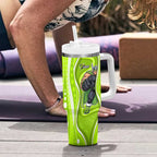 Sydney Thunder Tumbler With Handle Aboriginal Dot Art Green White - Tribal Wave Pattern