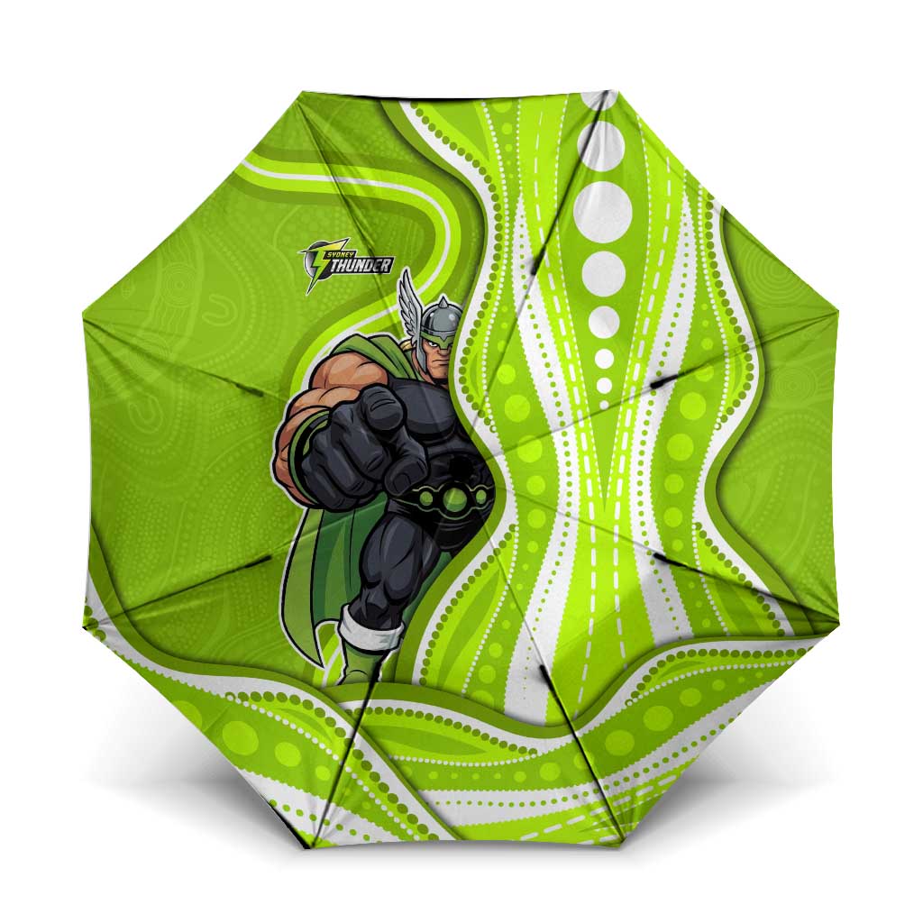 Sydney Thunder Umbrella Aboriginal Dot Art Green White - Tribal Wave Pattern