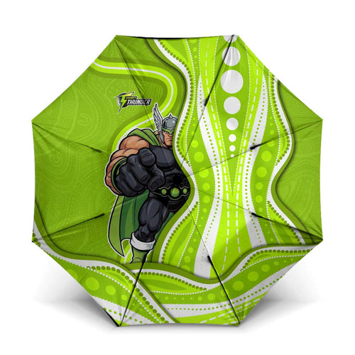 Sydney Thunder Umbrella Aboriginal Dot Art Green White - Tribal Wave Pattern
