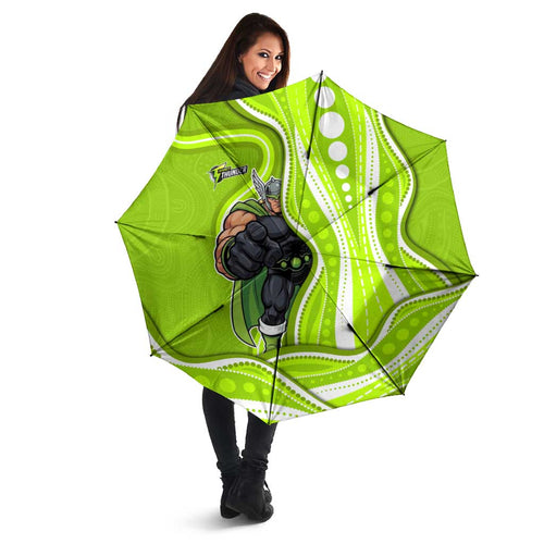 Sydney Thunder Umbrella Aboriginal Dot Art Green White - Tribal Wave Pattern