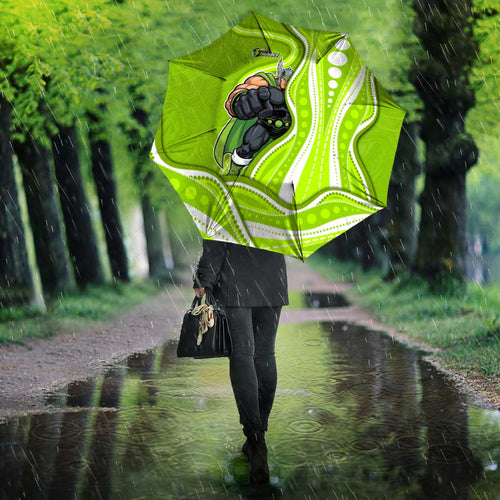 Sydney Thunder Umbrella Aboriginal Dot Art Green White - Tribal Wave Pattern