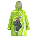 Sydney Thunder Wearable Blanket Hoodie Aboriginal Dot Art Green White - Tribal Wave Pattern