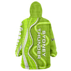 Sydney Thunder Wearable Blanket Hoodie Aboriginal Dot Art Green White - Tribal Wave Pattern