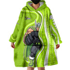 Sydney Thunder Wearable Blanket Hoodie Aboriginal Dot Art Green White - Tribal Wave Pattern