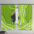 Sydney Thunder Window Curtain Aboriginal Dot Art Green White - Tribal Wave Pattern