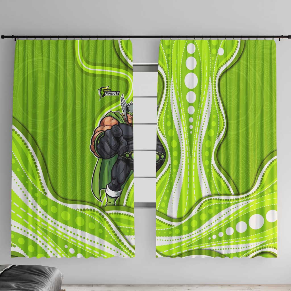 Sydney Thunder Window Curtain Aboriginal Dot Art Green White - Tribal Wave Pattern