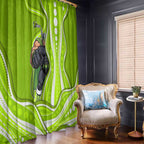Sydney Thunder Window Curtain Aboriginal Dot Art Green White - Tribal Wave Pattern