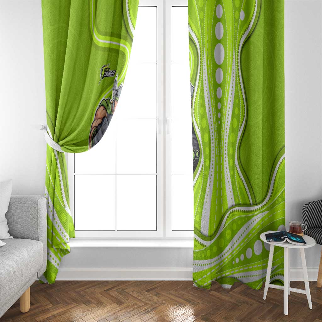 Sydney Thunder Window Curtain Aboriginal Dot Art Green White - Tribal Wave Pattern