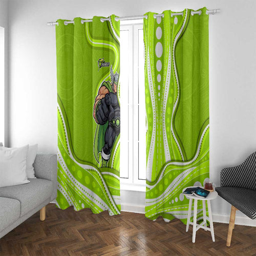 Sydney Thunder Window Curtain Aboriginal Dot Art Green White - Tribal Wave Pattern