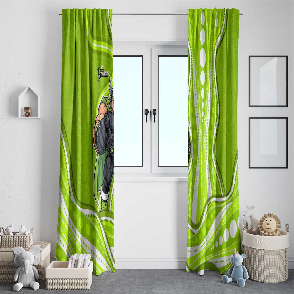 Sydney Thunder Window Curtain Aboriginal Dot Art Green White - Tribal Wave Pattern