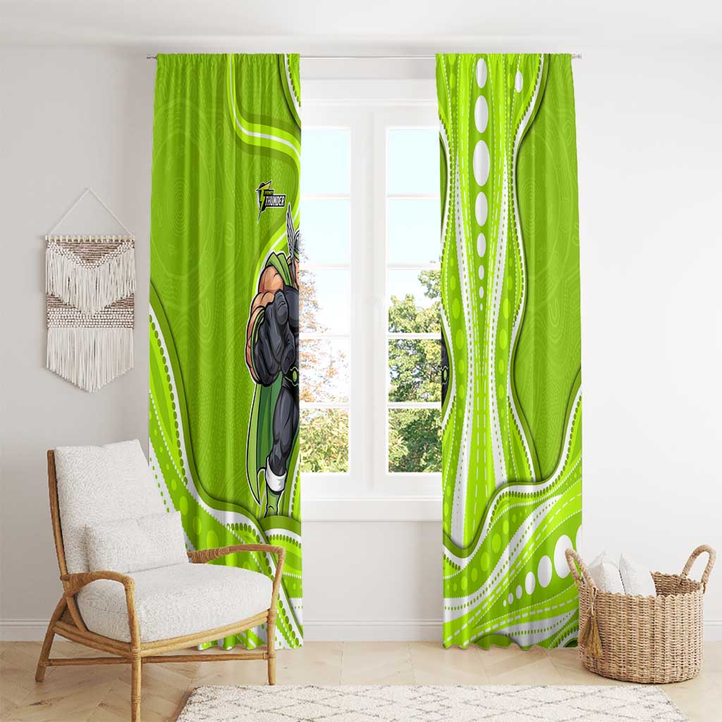 Sydney Thunder Window Curtain Aboriginal Dot Art Green White - Tribal Wave Pattern