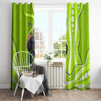 Sydney Thunder Window Curtain Aboriginal Dot Art Green White - Tribal Wave Pattern