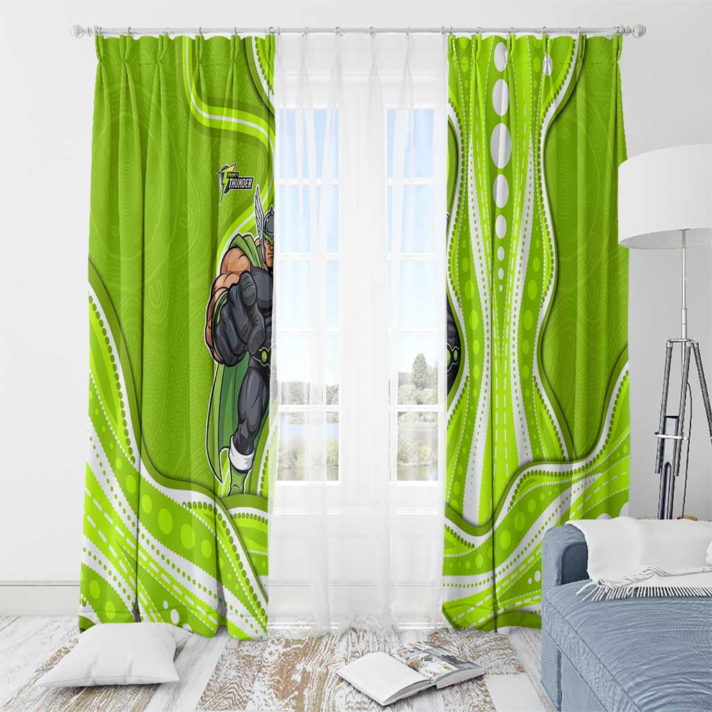 Sydney Thunder Window Curtain Aboriginal Dot Art Green White - Tribal Wave Pattern
